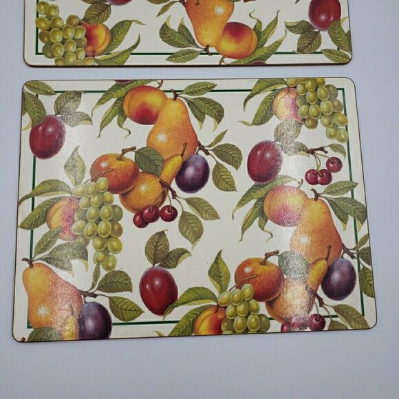 Cork Back Place Mats Fruit Harvest Vtg Plum Apple Green Grapes Pear Peach 2PC - Picture 2 of 16